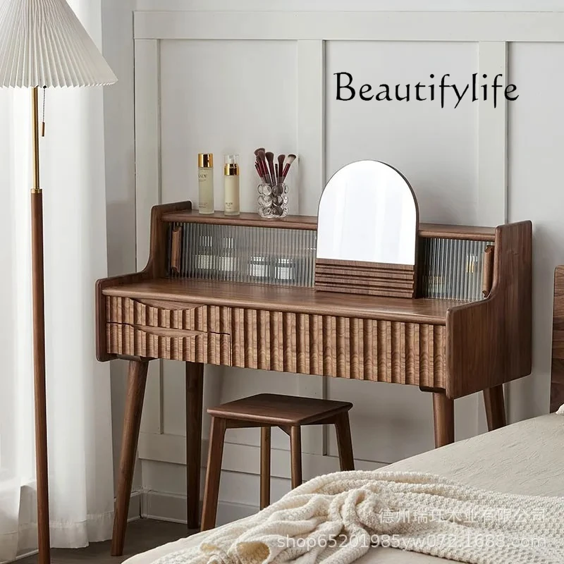 

All solid wood new Chinese light luxury high-end walnut makeup table modern simple bedroom small makeup table