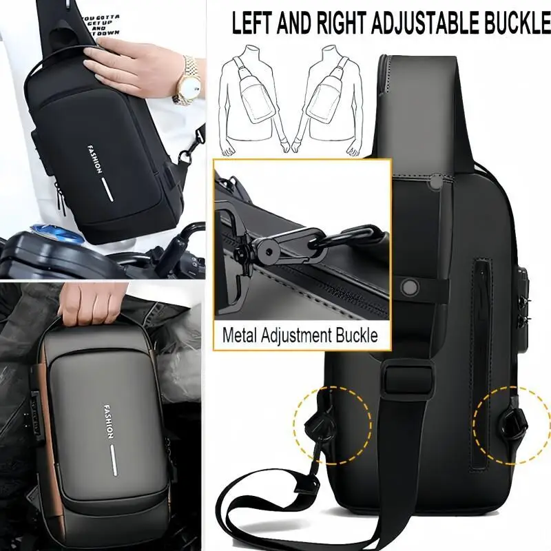 Diebstahlsichere Brusttasche für Herren, modischer Motorrad- und Freizeit-Sport-Schrägrucksack, strapazierfähiges Oxford-Gewebe – Detail 9
