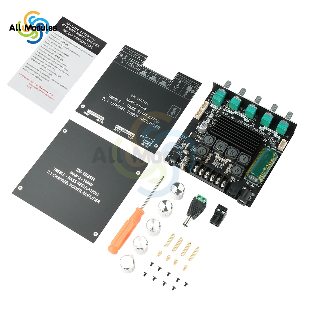 DC 12-24V TB21H BT 5.1 서브우퍼 앰프 보드 50W+50W+100W 2.1 채널 디지털 앰프 모듈 스테레오 베이스 AMP TPA3116D2