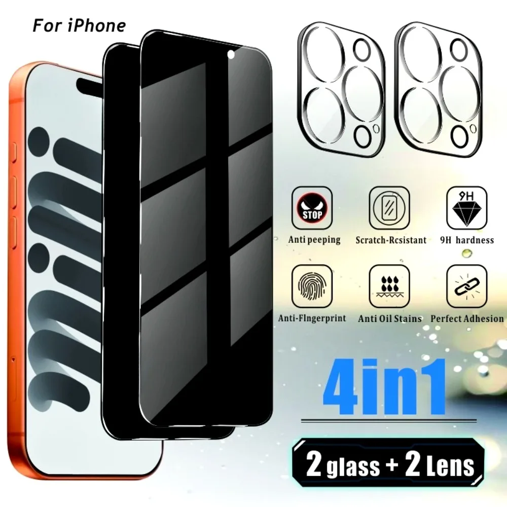 

4-in-1 Privacy Full Screen Protector for iPhone 17 16 15 Pro Max 17e Air Camera Lens Glass for iPhone 14 13 12 Pro 16 15 14 Plus