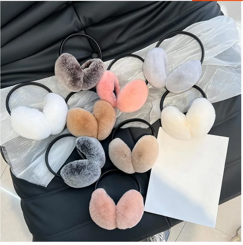 Winter Warm Earmuffs Cute Fluffy Real Rex Rabbit Fur Headphones Unisex Ear Warmer Solid Color Girls Headband Ear Cover