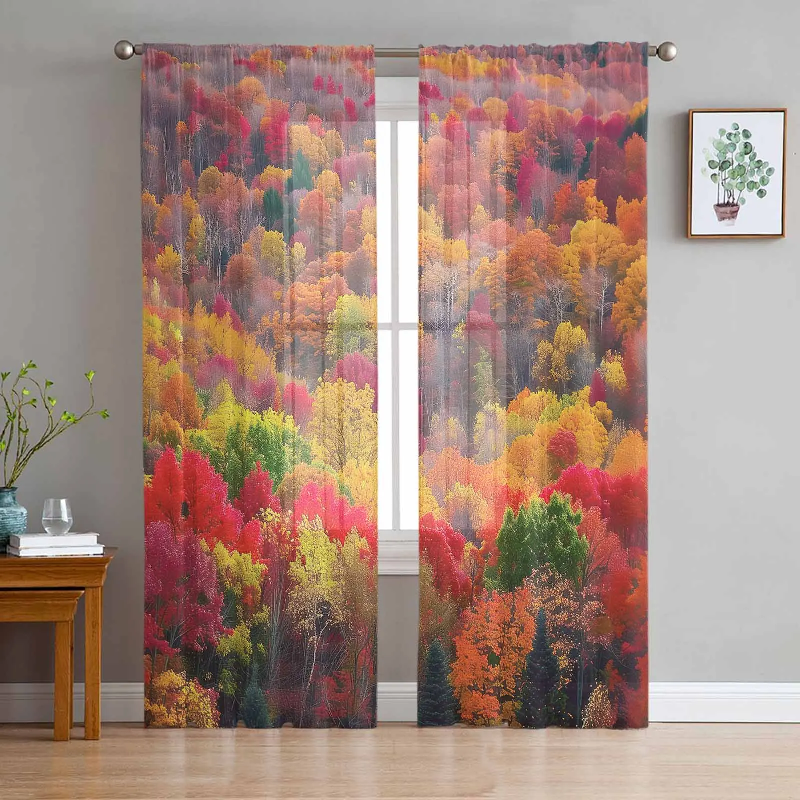 Autumn Forest Fallen Leaves Tulle Curtains for Living Room Bedroom Sheer Voile Curtain Home Decor Kitchen Curtain