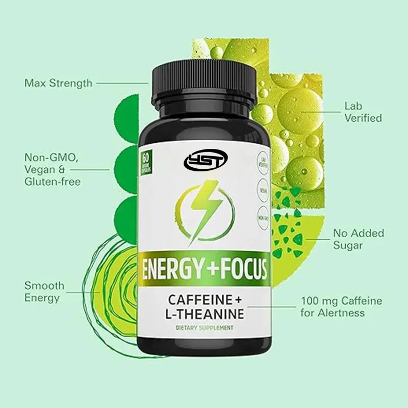 Natural Caffeine Pill 100mg Contains 200mg of Theanine, Clean Energy, Non GMO, Vegetarian, Gluten Free, 60 Capsules