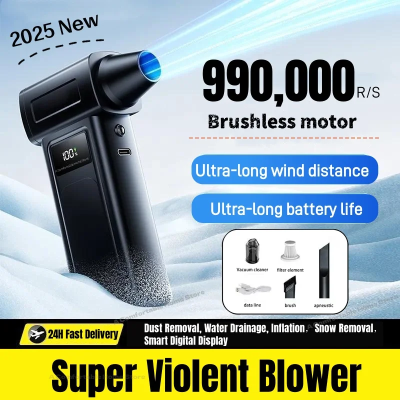 

Новый турбоструйный вентилятор 990000 об/мин, электрический мощный воздуходувка, портативный пылеочиститель, зарядка через USB, бесщеточный струйный вентилятор 2025