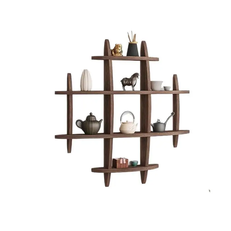 Solid wood Chinese wall-mounted teacup rack Wall-mounted bogu rack