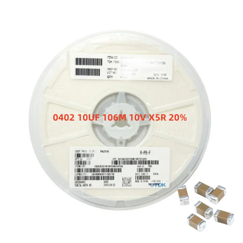 Capacitor YAGEO-Chip, CC0402MRX5R6BB106, 0402, 10UF, 106M, 10V X5R, 20% Brand New, estoque original, 2000 Pcs Lot