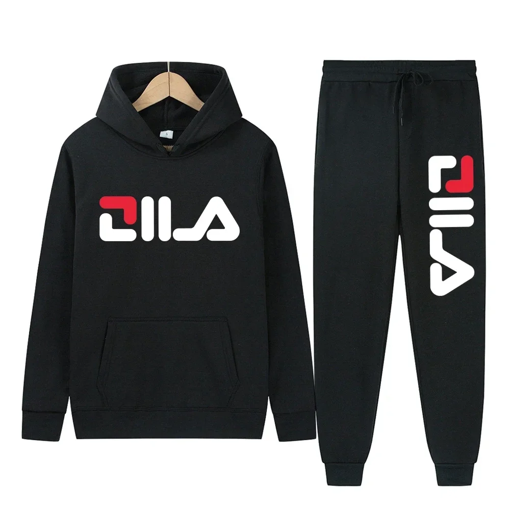 

Мужской теплый спортивный костюм для осени и зимы, удобный комплект для бега, состоящий из толстовки с капюшоном и спортивных брюк.