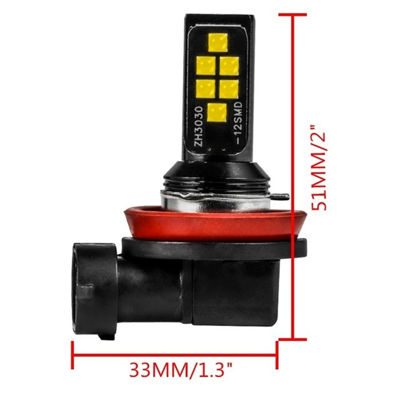 Luz antiniebla para coche, lámpara LED antiniebla de decodificación, H8/H11 3030 12Smd, blanco frío, 4 piezas