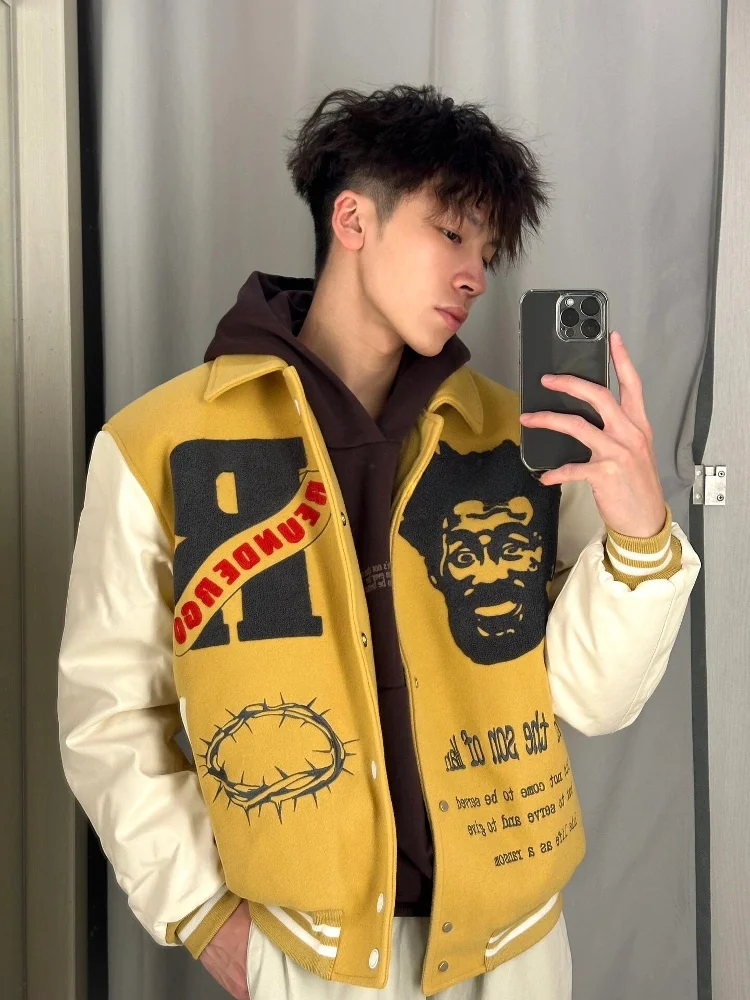 

Yang Bowen American Retro Baseball Jaet Loose Casual ex Autumn Winter Trendy Brand Collar Coat Men's Women's Jaet