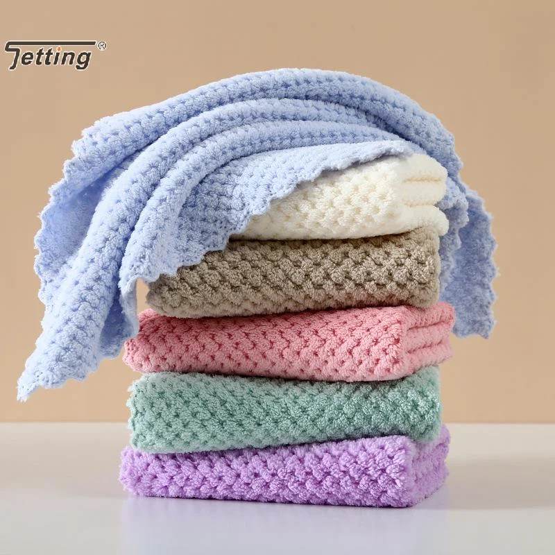 Soft Coral Fleece Waffle Weave Cleaning Cloths Super Absorbent Quick Dry With Hanging Loop For Kitchen Household Use
