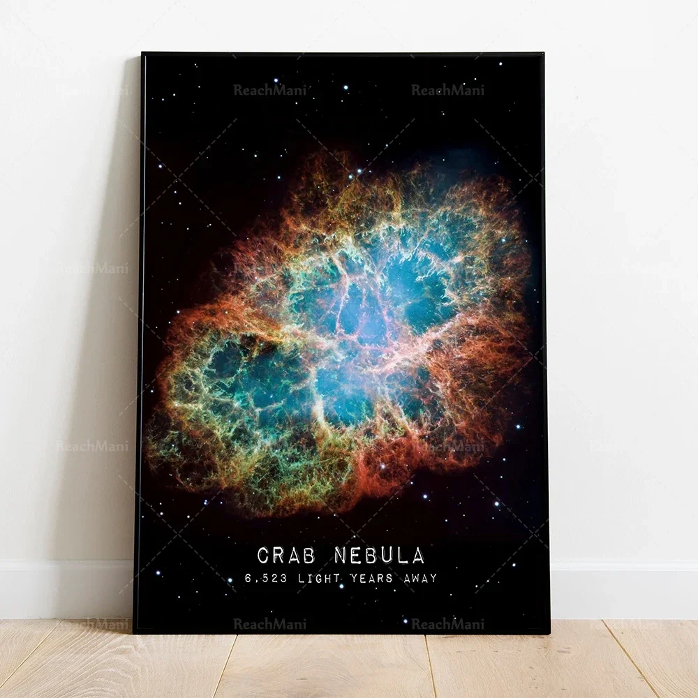 Crab Nebula, distant planets, Jupiter Mars structure, follow the light astronaut poster, galaxy astronomy fantasy space art