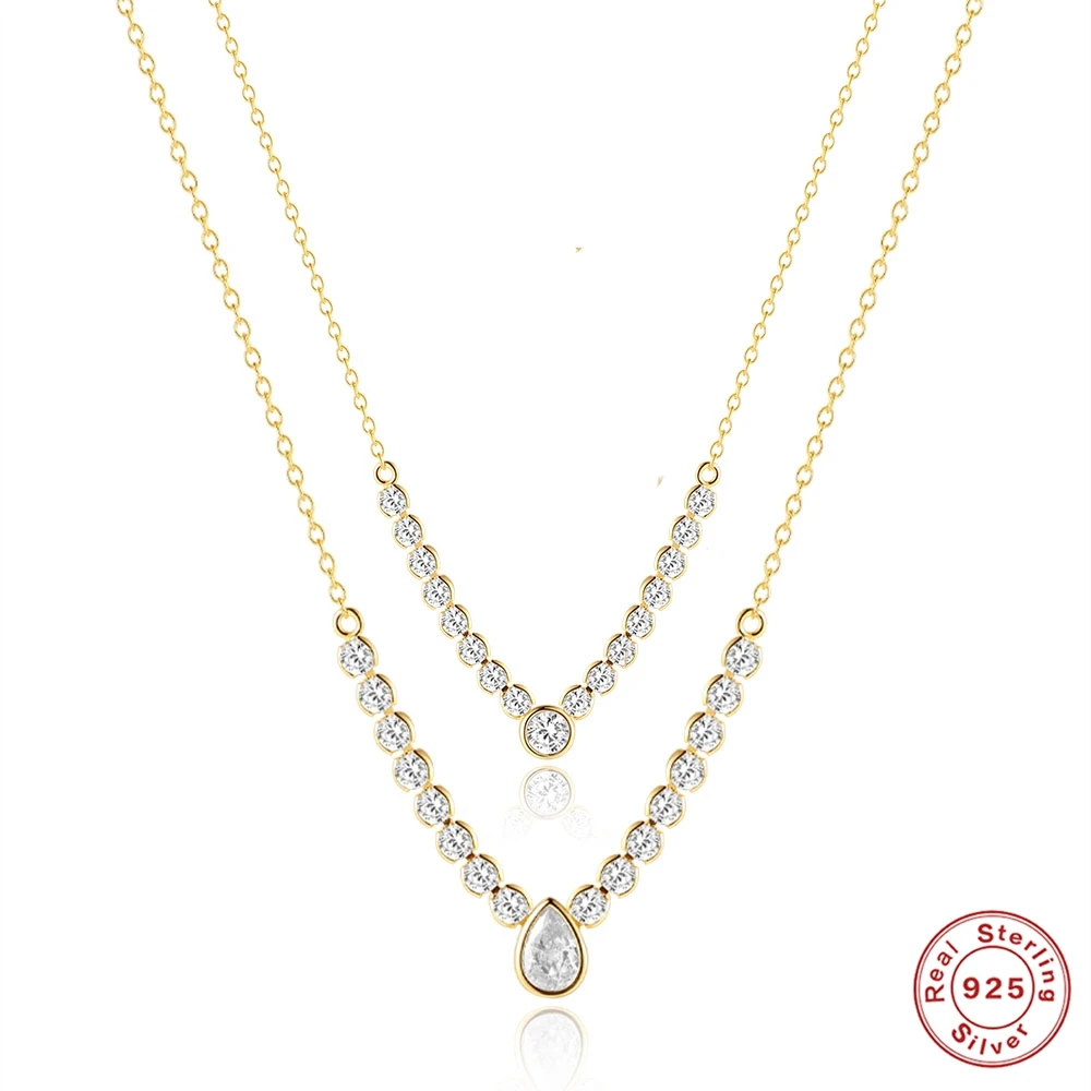 AIDE Guarantee 100% 925 Sterling Silver Vermeil Minimal Round Dots CZ Necklaces Luxury Water-drop Zircon Simple Choker Necks