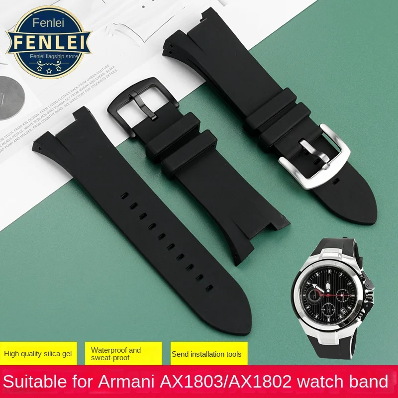 

Rubber Watch Strap For Armani Ax1803 1802 1050 Bracelet Waterproof soft silicone Wrist Men Notched Watchband Accessories 31.14mm