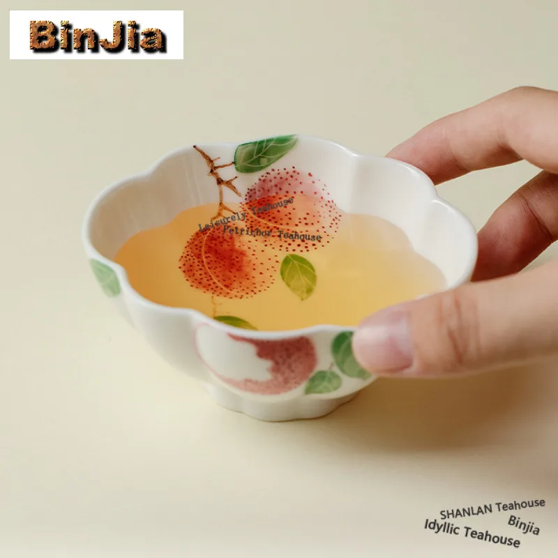 

Hand-painted Lychee Flower Mouth Igh Foot Teacup Handmade Tea Bowl Set Of Cups Tea-tasting Smelling Cup Chazhan Master Cups Gift