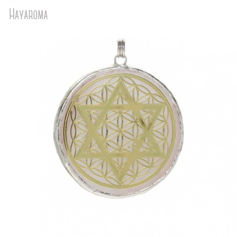 

10Pcs Wholesale Soldered Flower Life Star Of David Round Coin Circle Handmade Raw Ore Jewelry Tin Selenite Pendant PM50067