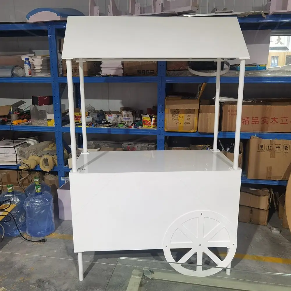 

New Arrival Wedding Event Party Decoration Sweet Dessert Candy Cart White Cake Display Acrylic Candy Cart For Event