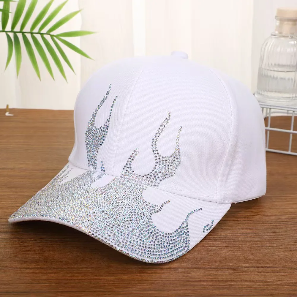 Rhinestone Flame Baseball Cap – Trendy Sun-Protection Hat with Hot-Fix Rhinestone Detail