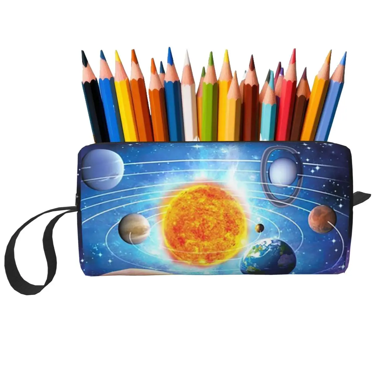 Solar System Space Planets Universe Pencil Case for Students Pen Box Pencil Bag Stationery Supplies Travel Women Organizer Pouch