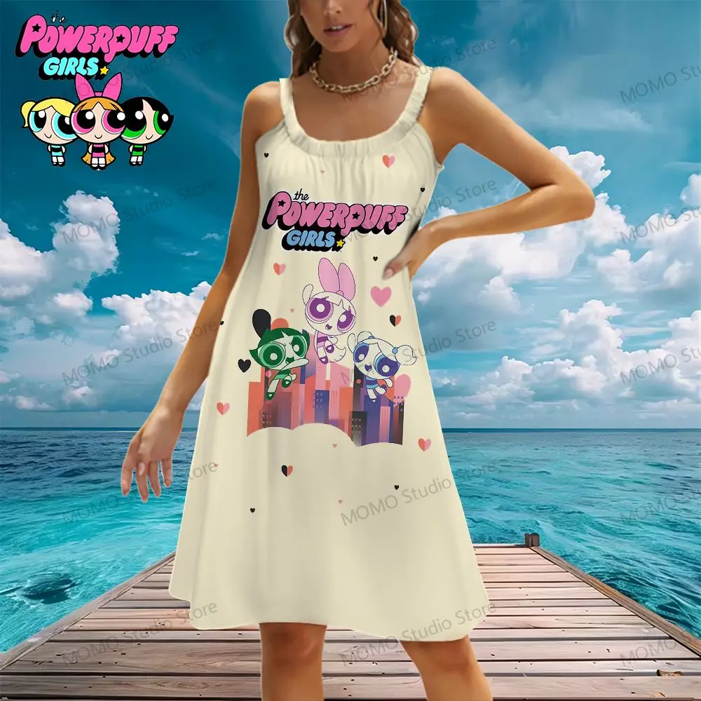 Sling The Powerpuff Girls Women's Beach Dress Fashion Elegant Party Dresses 2024 Y2k S-3XL Cheap Clothes Lovely Cool Summer New