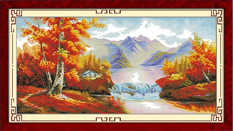 

Joy Sunday Pre-printed Cross Stitch Kit Easy Pattern Aida Stamped Fabric Embroidery Set-Scene of Golden Autumn (2)