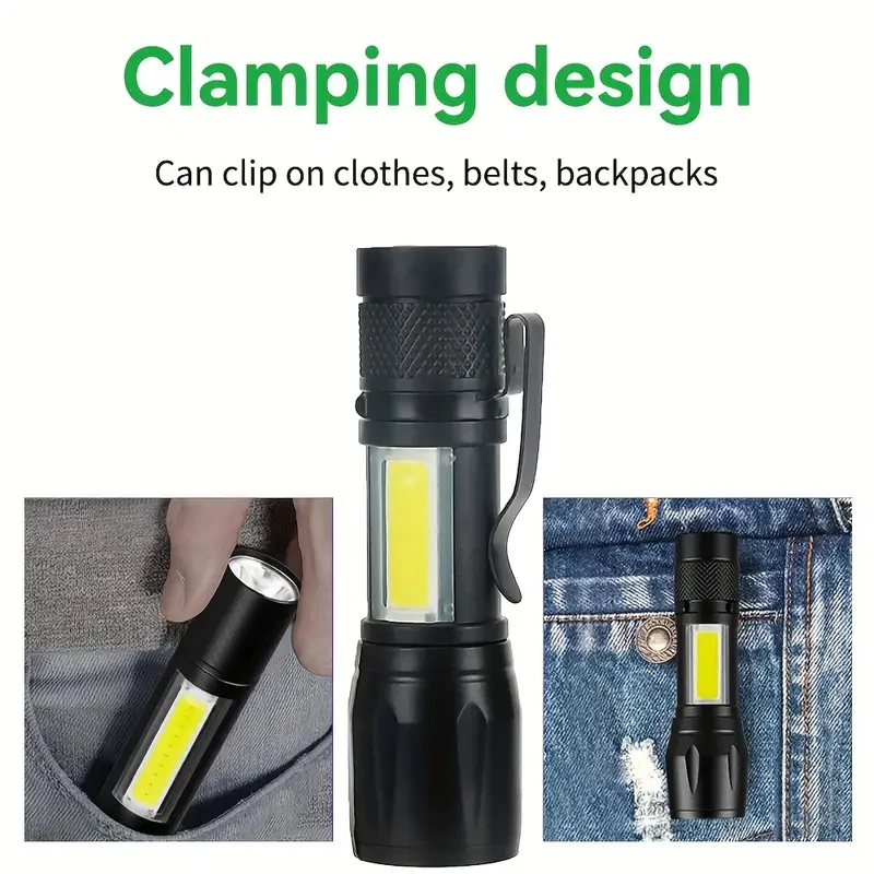 Mini torcia a LED COB + XPE torcia portatile ricarica USB lanterna da campeggio torcia tattica con luce di messa a fuoco zoomabile con clip per penna