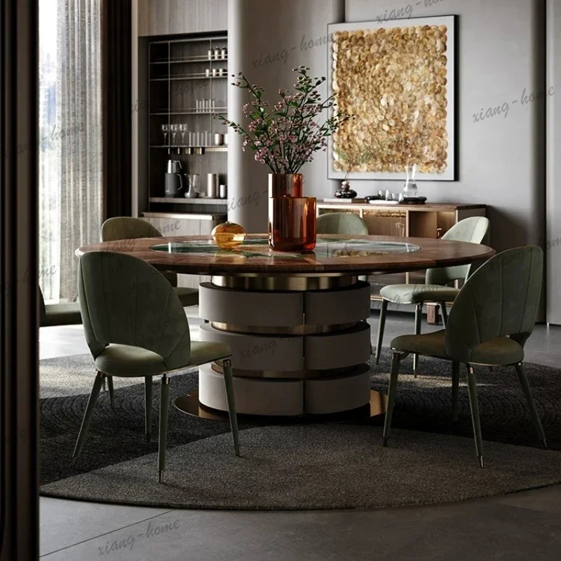 LSNorth American Black Walnut Round High-end Dining Tables Modern Light Luxury Kitcjen Dining Table Pliante Dining Room Furnitur