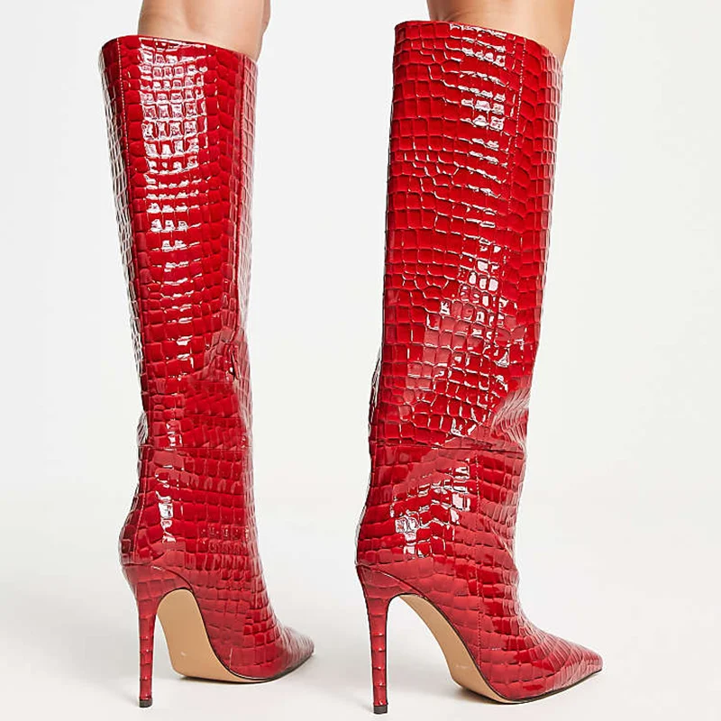 

Crocdile Knee High Slouchy Boots Sexy Pointed Toe Thin Heels Accept Customized New Arrivals Fashion Women Boots
