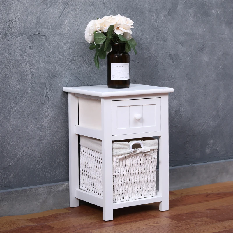 ‌Cottage White Mini Narrow Nightstand Solid Wood Bedside Storage Organizer Multi-Layer Shelves Space-Saving Bedroom Essential‌