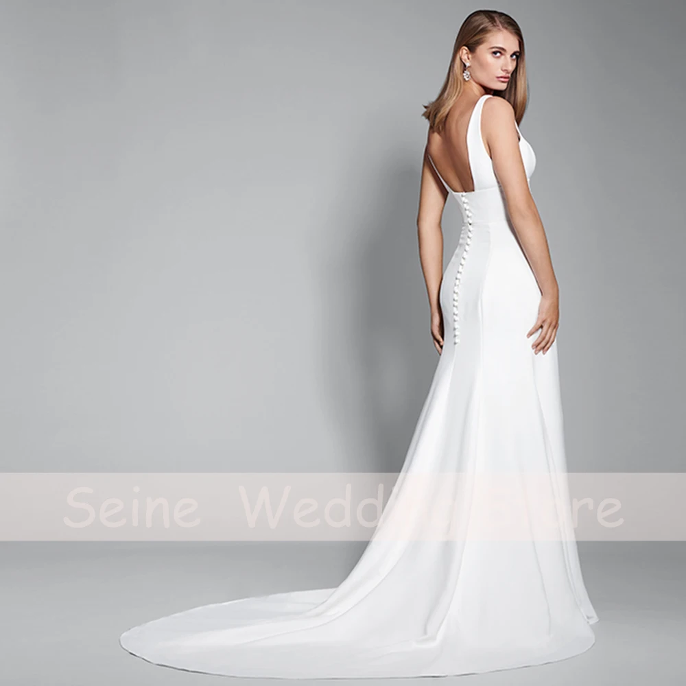 Vestido De novia sencillo De satén con escote en V para mujer, traje elegante De sirena con espalda descubierta, Sexy, 2022