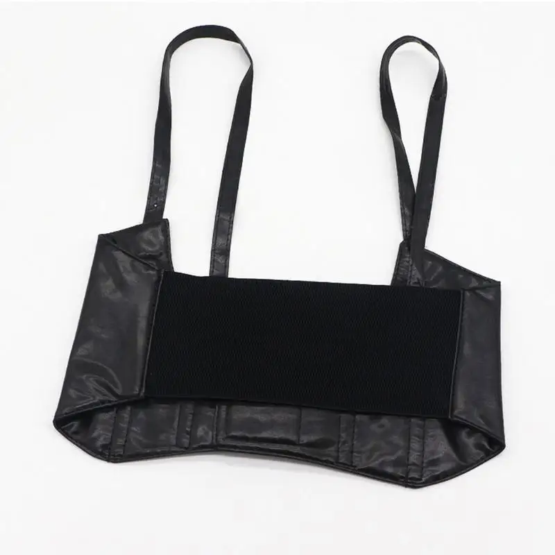 39bd-women-faux-leather-underbust-corset-crop-top-adjustable-double-buckle-cincher