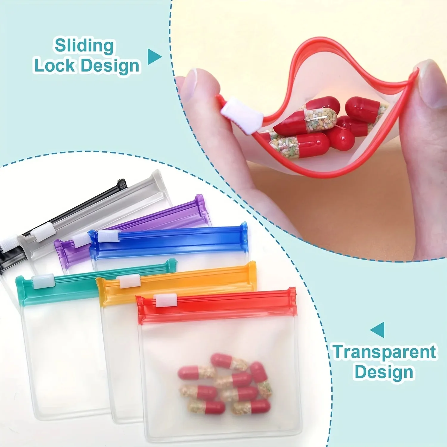 10/20/50PCS  7.5*7.5cm Pill Pouch Bag Reusable Zippered Pill Pouch Set  Medicine Organizer  Self Sealing Translucent Medicine