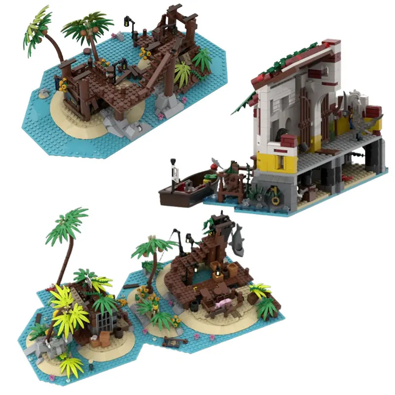 

MOC-70321 191104 117866 Pirate Fish Stall Castle Hideout Small Particle Building Block Model Toy