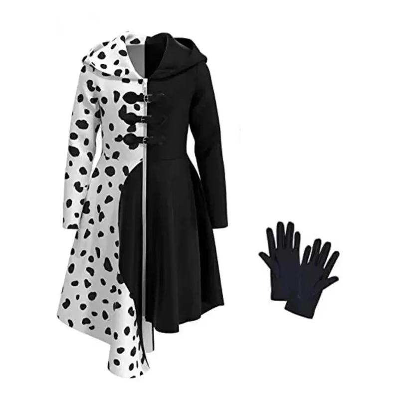 25COSクルエラドレスコスプレ女性クルエラコスプレ衣装ゴシック魔女デヴィル巻き毛かつら帽子悪魔コスプレセクシーかつら