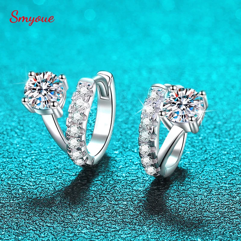 Smyoue Flawless 1cttw Real Moissanite Hoop Earrings for Women Original Personality S925 Sterling Silver Fine Jewelry Wedding GRA