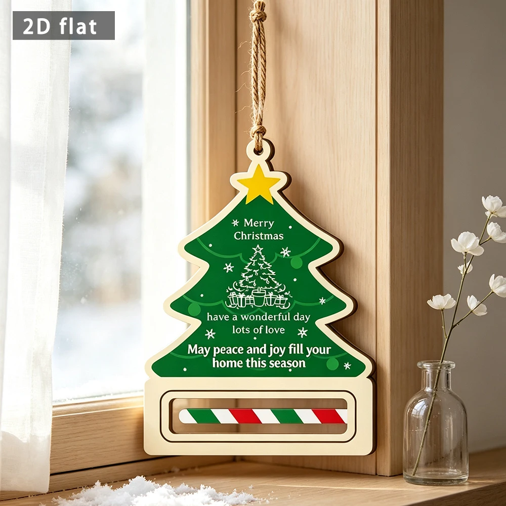 Wooden Christmas Tree Hanging Sign, 2D Flat Merry Christmas Quote Plaque, Xmas Front Door Wall Hanging Ornament