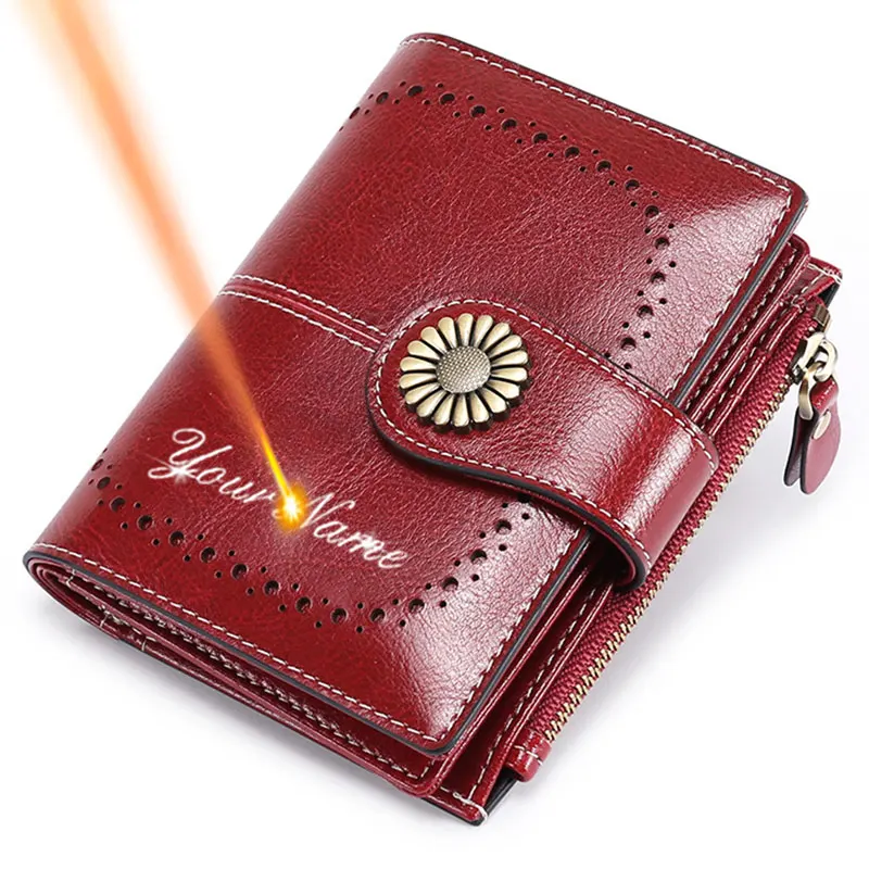 2022 New Short Women Wallets Genuine Leather Zipper Coin Pocket Female Wallet High Quality Card Holder Photo Holder Women Purse