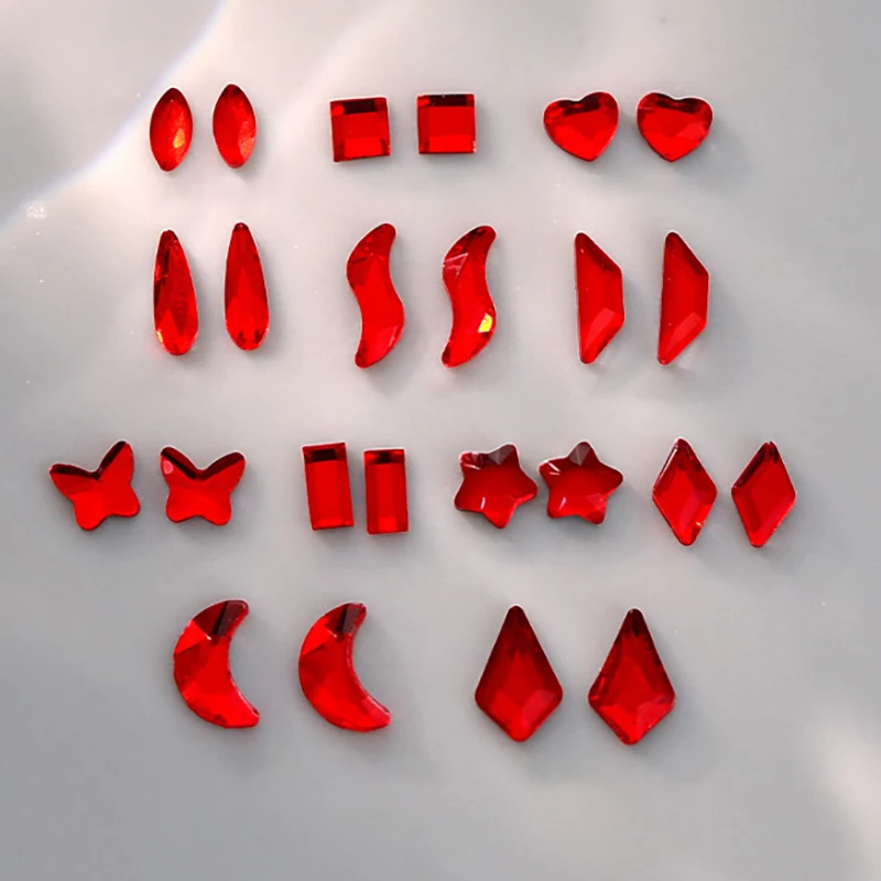 50PCS Mini Chinese Big Red Flatback Diamonds Star Square Glass Nail Art Rhinestones Decorations Manicure Glitter Ornaments