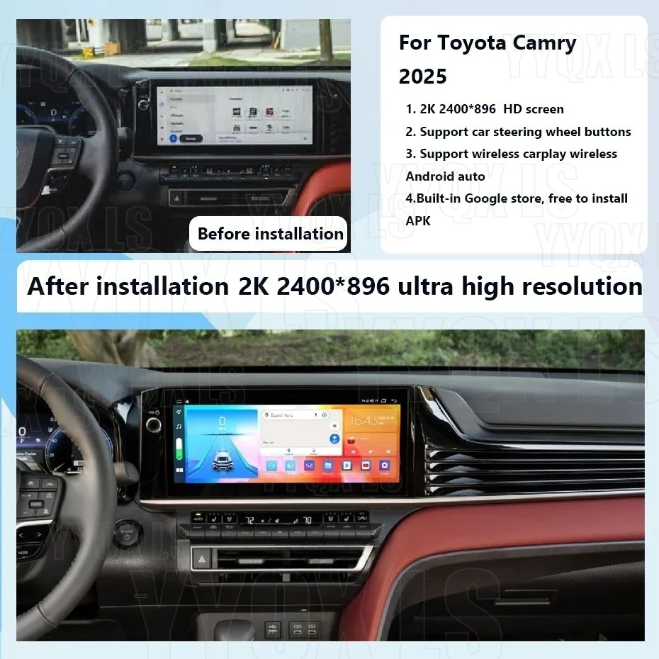 

12.3" QLED Screen For Toyota Camry 2024 Sequoia Android CarPlay Stereo GPS Navigation Car Radio Multimedia Player HU 4G WIFI BT