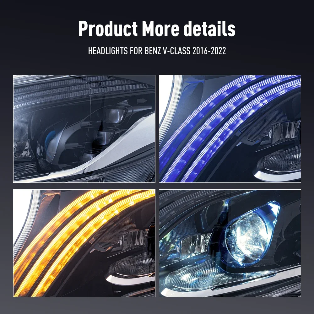 Pair Of LED Car Headlight Assembly For Benz V-class 2016-2022 Headlights DRL Tuning Signal Plug And Play Front Head Lamp