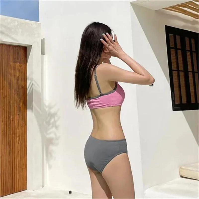 Women's Swimwear 2024 Fashion Women Bikini Block Color Swimwear Backless Sexy Tankini Two-Piece Hot Spring Swimsuit