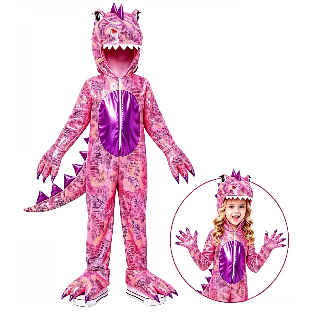 1 Set Kids T‑Rex Cosplay Jumpsuit, Dinosaur Themed Outfit for Halloween Party, Stage Show, Fancy Dress & Holiday Gift