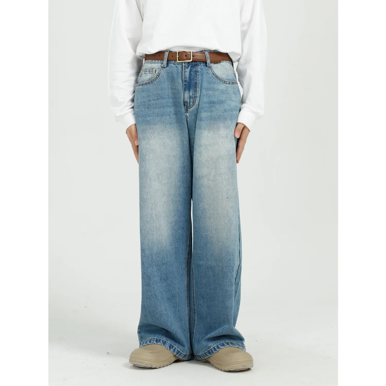 Vintage Jeans for Menall-match Blue Jeans Men Clothing Simple Wide-leg  Pants Straight Trousers Stretch Floor Length Men's Pants