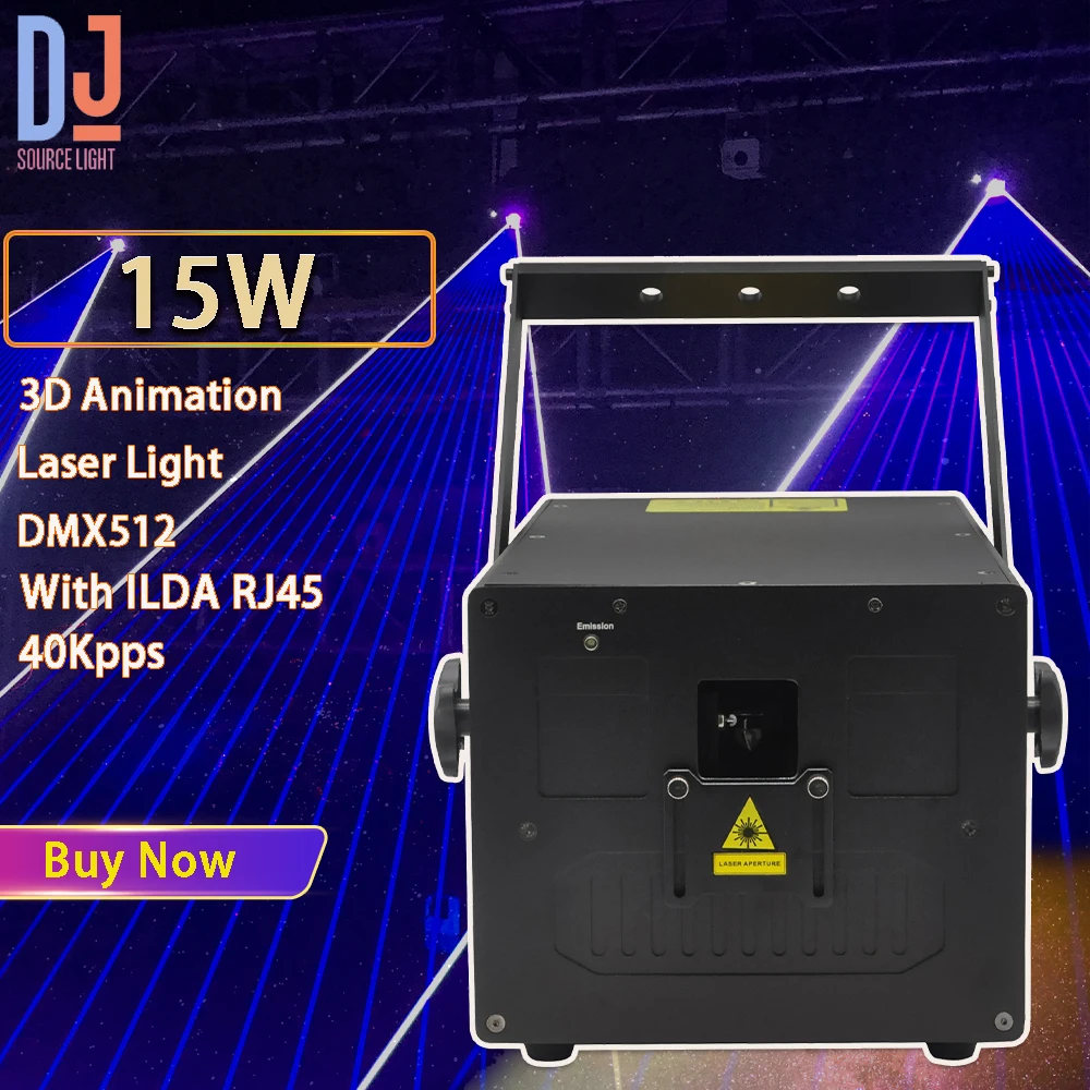 With ILDA RJ45 15W RGB Animation Laser Light Beam Pattern Scanner Projector DMX512 For DJ Disco Party Xmas Club Stage Effect