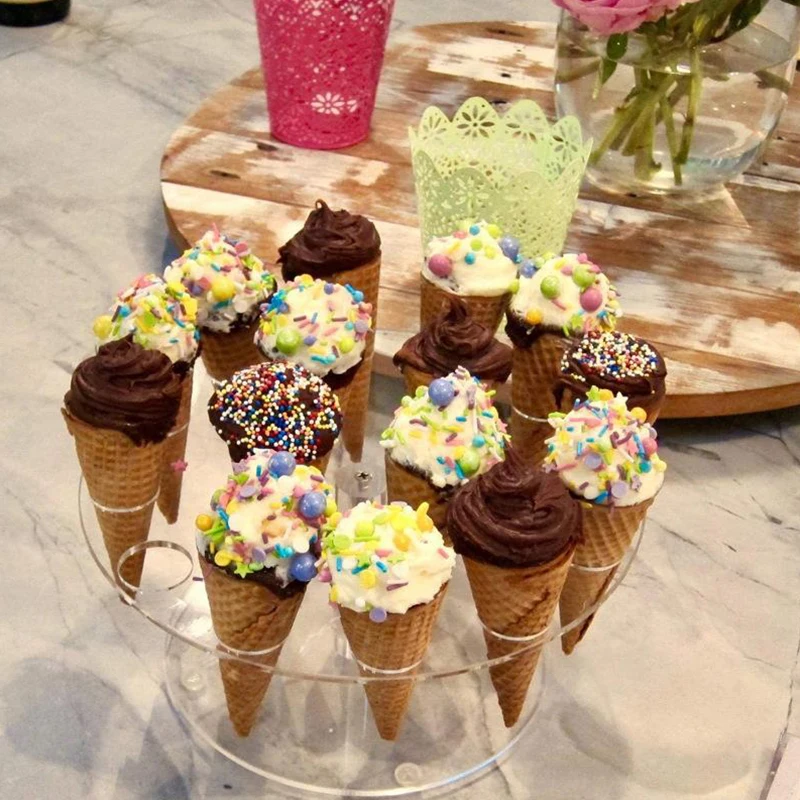 Acrylic Ice Cream Stand Cake Cone Stand 4/6/16 Holes Transparent Pastry Holder Wedding Party Buffet Food Display Rack Bake Tool