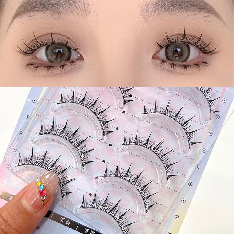 

5 Pairs Natural Fine Stem Novice Lashes Japanese Serious Makeup False Eyelashes Short Thin Eye Lash Extension Tool