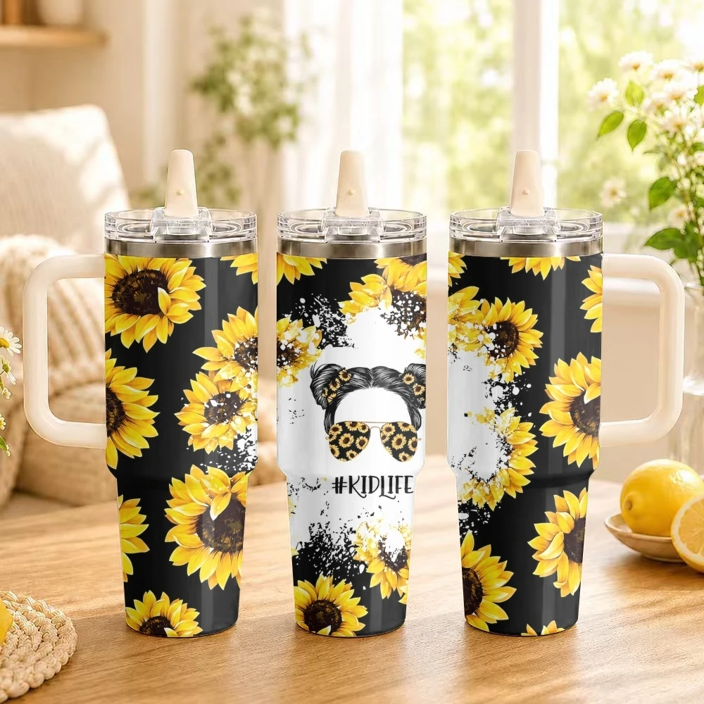 Wildflower Girl Vacuum Flasks 40oz Thermal Tumbler with Handle Stainless Steel Vacuum Insulated Leak Proof Travel Mug