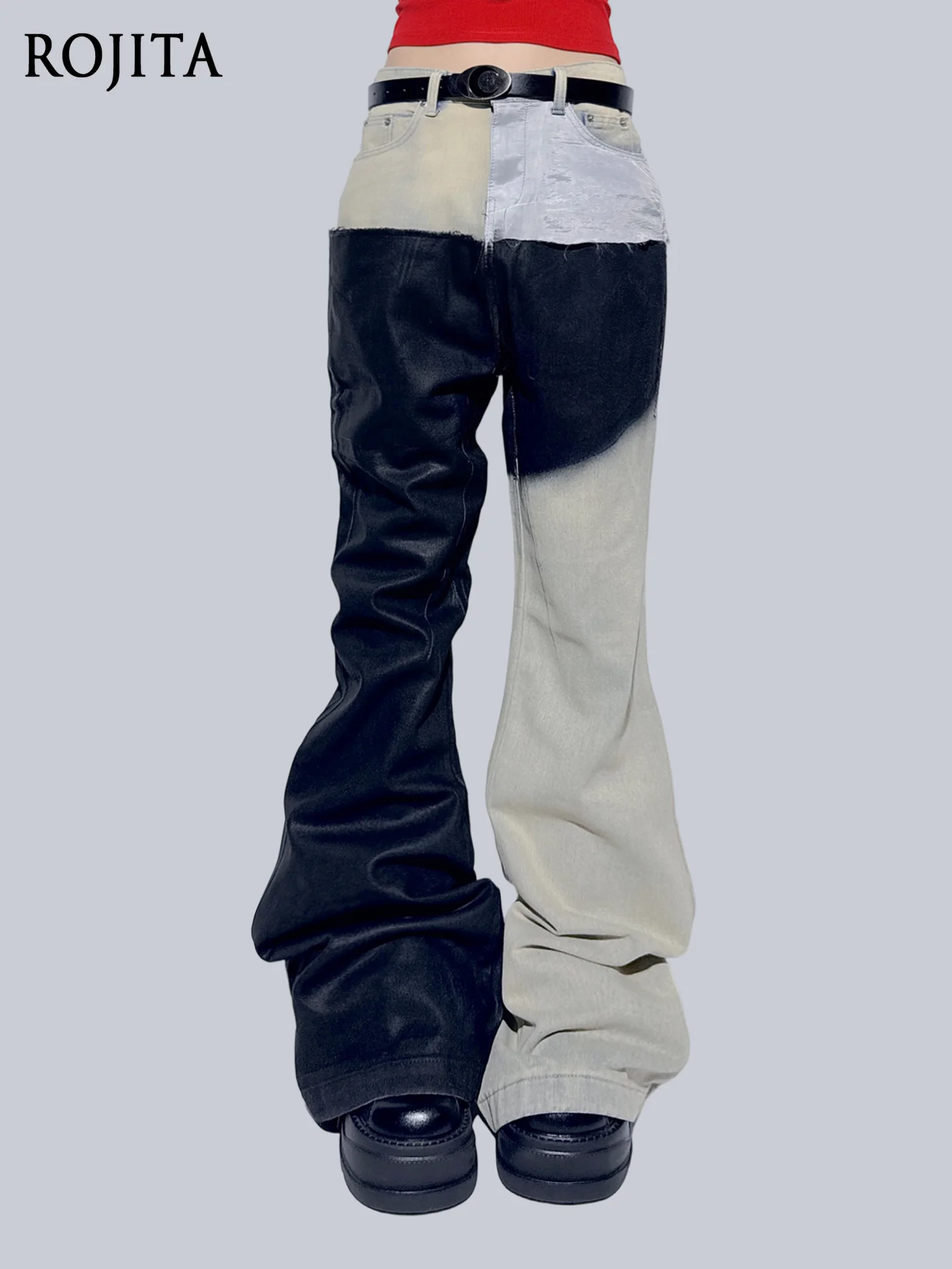 

Vintage Flared Pants Hot Girl High Waist Slimming Denim Pants Women Autumn New Heavy Stitching Trendy Brand Pants Street Fashion
