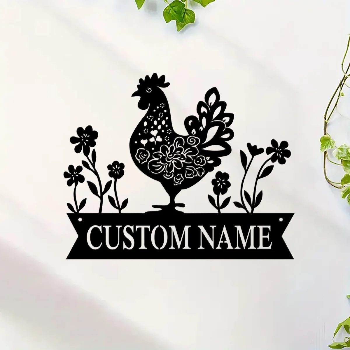 Metal Chicken Floral Custom Personalized Name Sign,Chicken Coop Sign,Chicken Farm Sign,Farm Decor,Hen House Sign,Farmhouse Decor