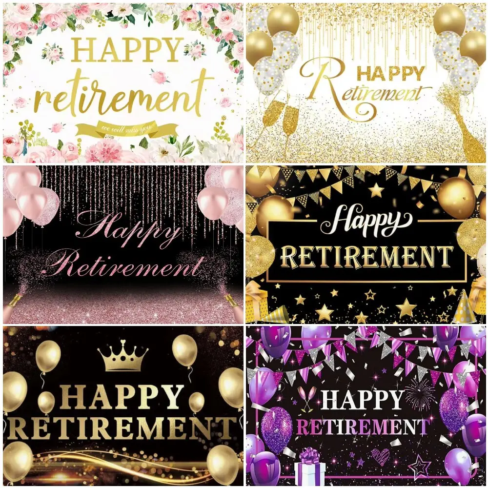 

Happy Retirement Theme Party Background Balloon Flash Congratulations Retiremet Banner Poster Adult Party Decoration Gift Prop