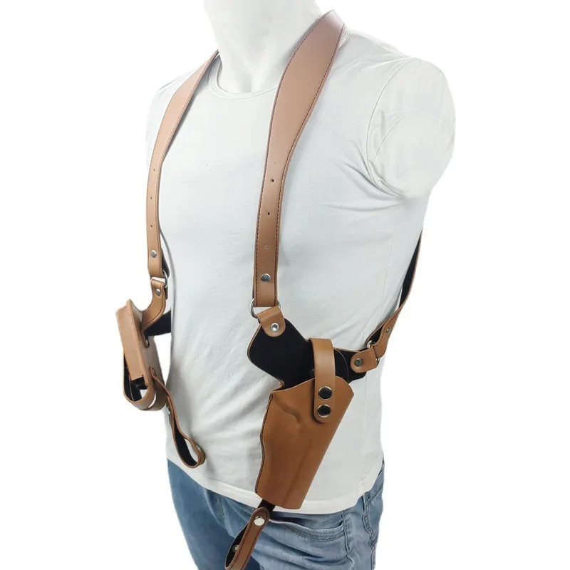 Concealed Tactical Hunting Underarm Holster PU Leather Gun 1911 Glock 17 19 31 Holster with Double Magazine Pouch - view 6
